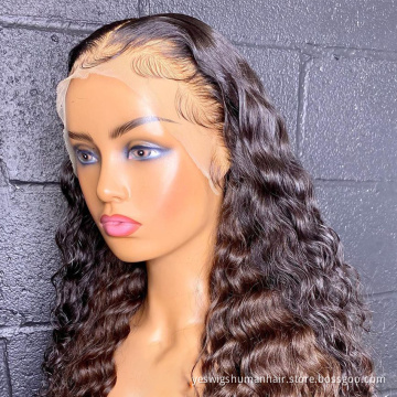 Transparent Lace Frontal Wig Pre Plucked Raw Deep Wave Brazilian Virgin Human Hair Cheap Full Hd Curly Lace Front Human Hair Wig